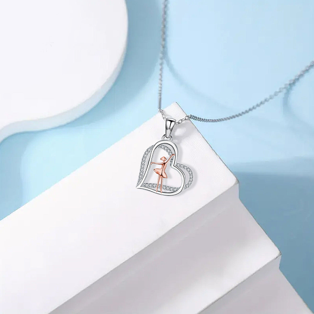 Copper With Silver/Rosegold Plated Heart Pendant Necklace