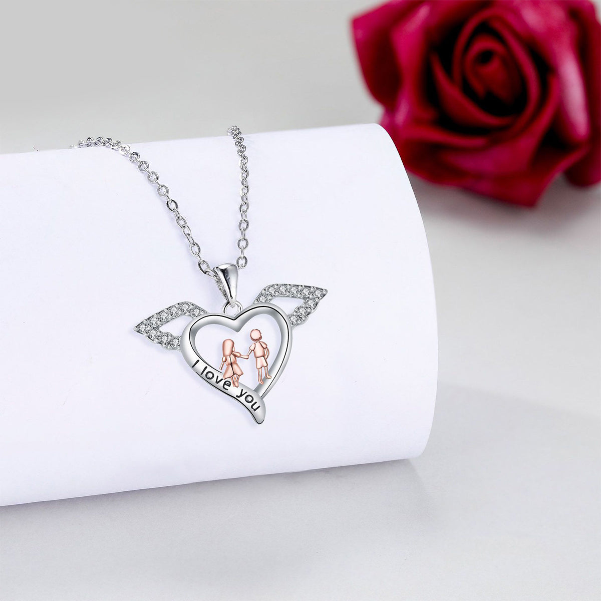 Copper With Silver/Rosegold Plated Heart Pendant Necklace