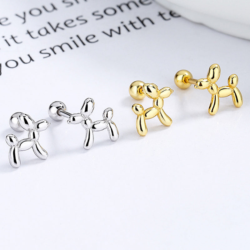 925 Sterling Silver Dog Screw Back Stud Earrings