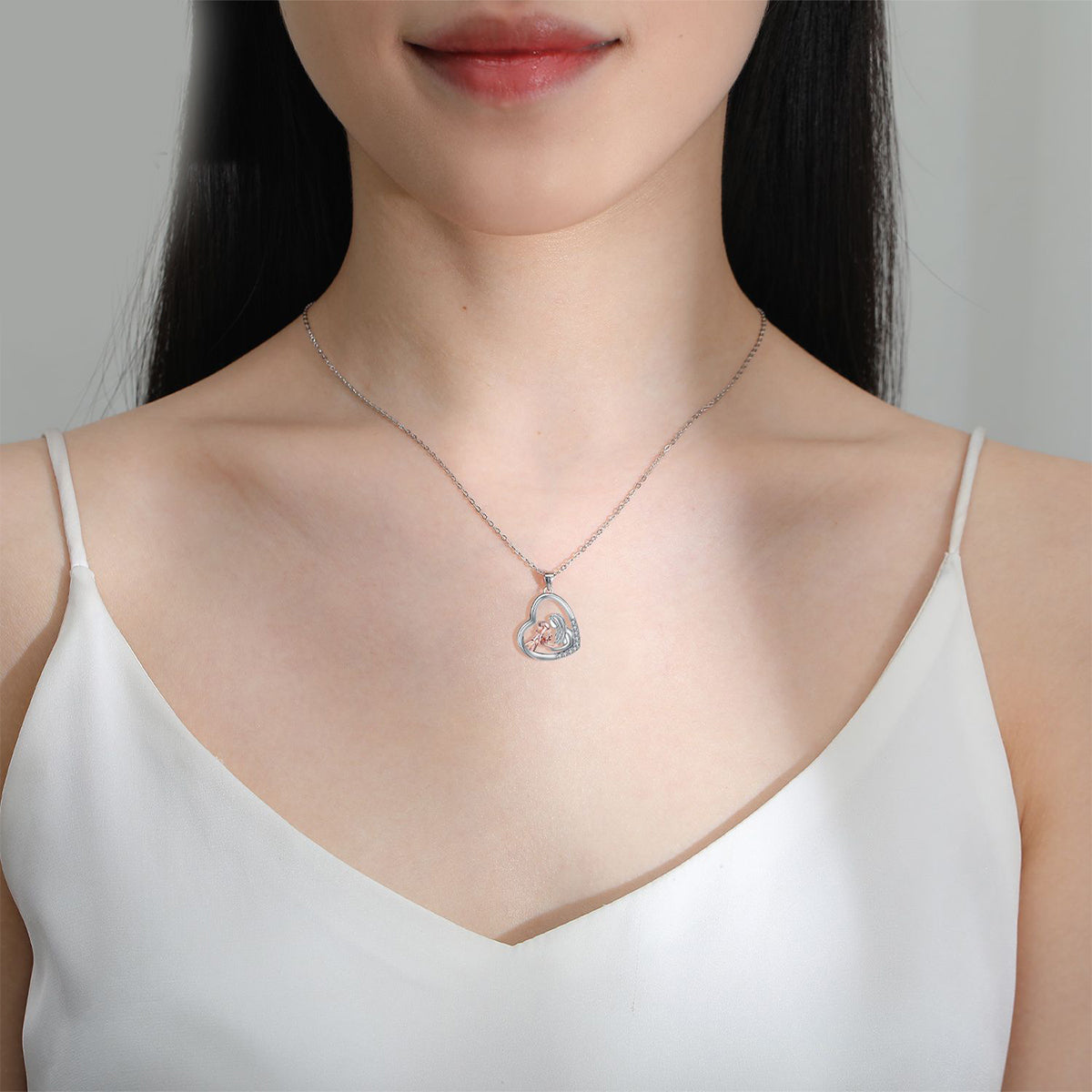 Copper With Silver Plated Heart Pendant Necklace for Women
