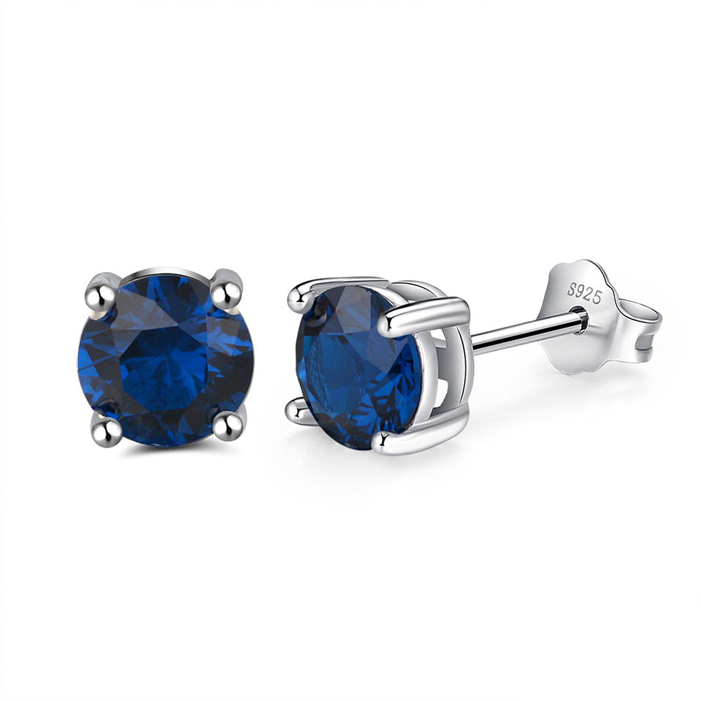 925 Sterling Silver 4 Claws 6mm Round Birthstone Earrings