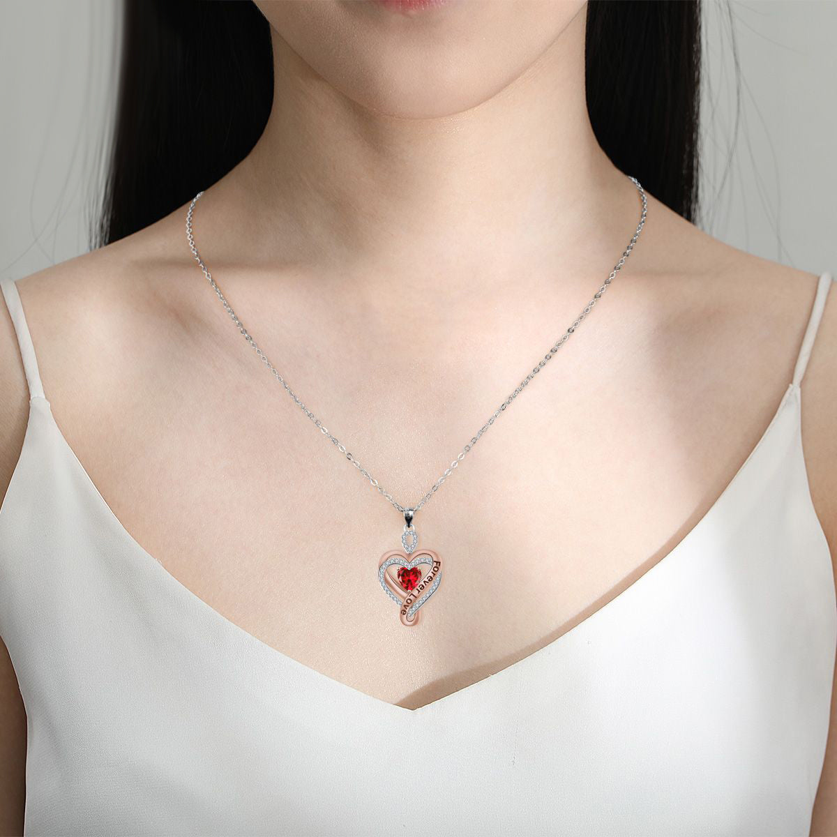 Copper With Silver/Rosegold Plated Heart Pendant Necklace