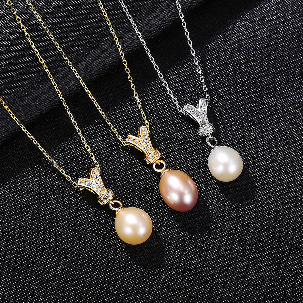 925 Sterling Silver Natural Pearl Drop Necklace Fashion Jewelry Gift for Women Girls