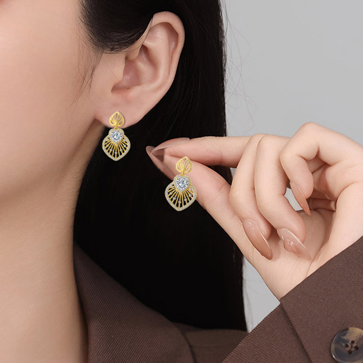 Copper With Gold Plated Fashion Jewelry Earrings