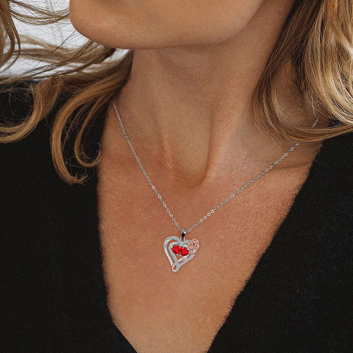 Copper With Silver/Rosegold Plated Heart Pendant Necklace