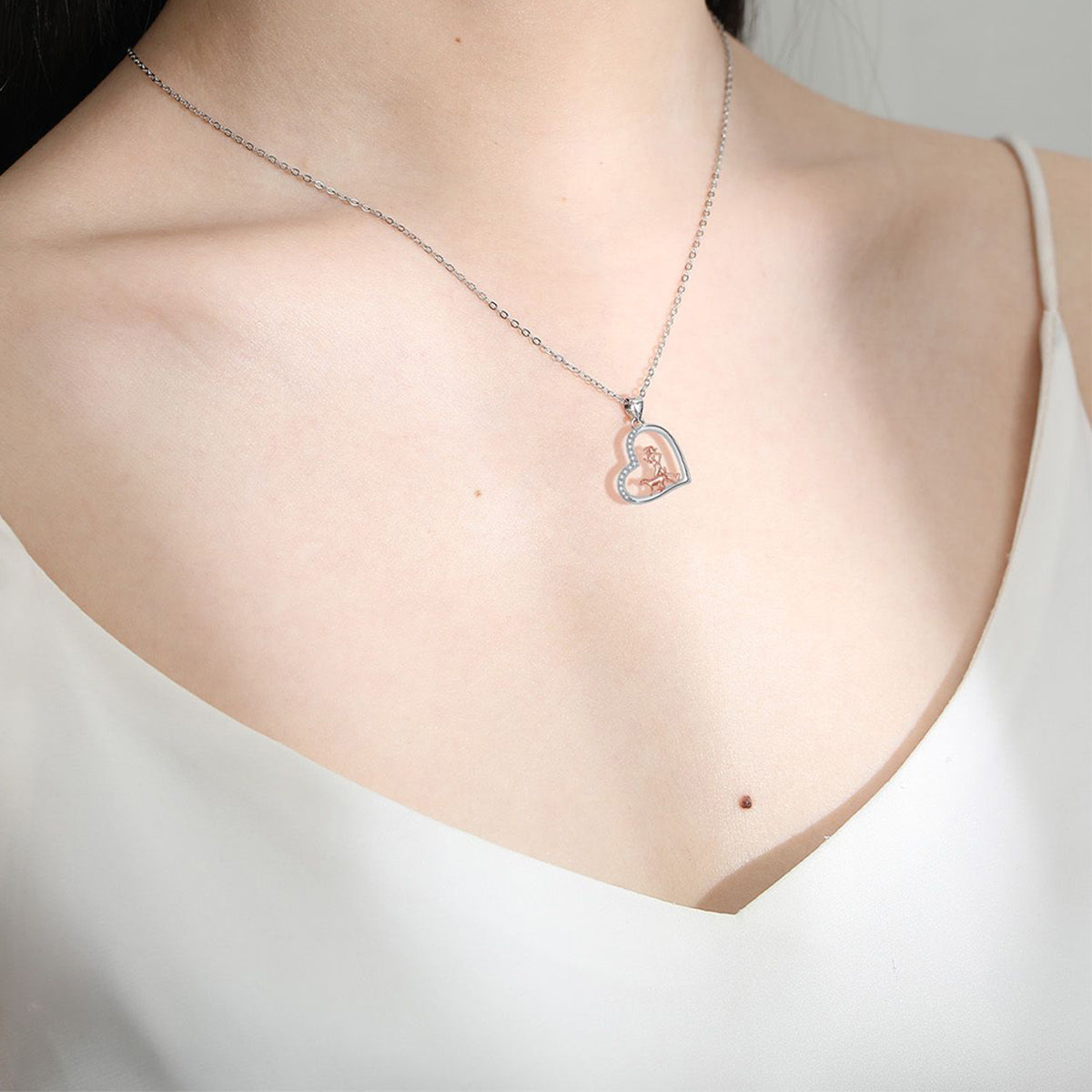 Copper With Silver/Rosegold Plated Heart Pendant Necklace