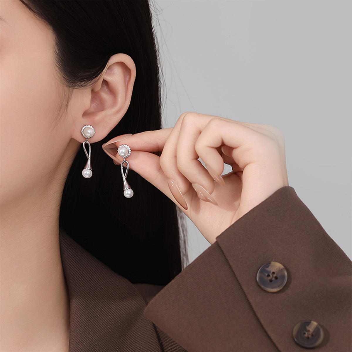 Copper With Silver Plated Fashion Jewelry Pearl Earrings