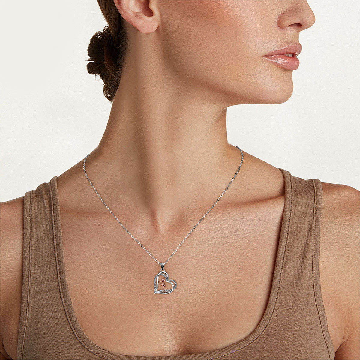 Copper With Silver/Rosegold Plated Heart Pendant Necklace