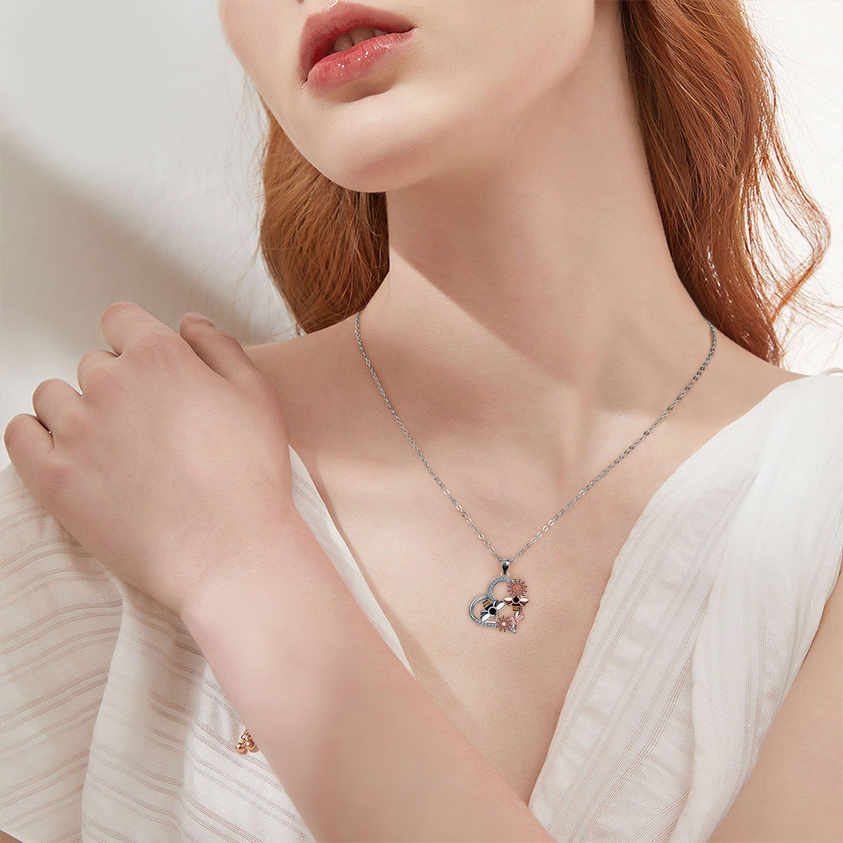 Copper With Silver/Rosegold Plated Heart Pendant Necklace