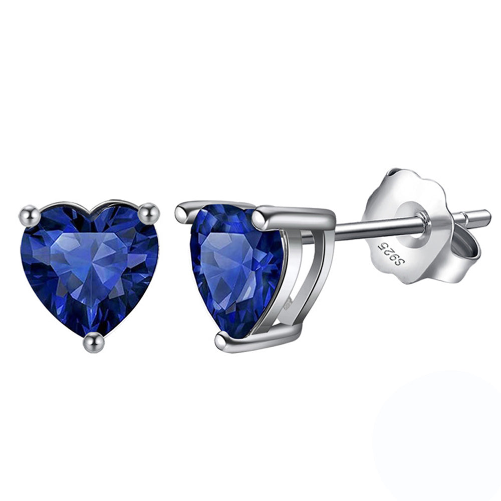 925 Sterling Silver Birthstone Heart Earrings