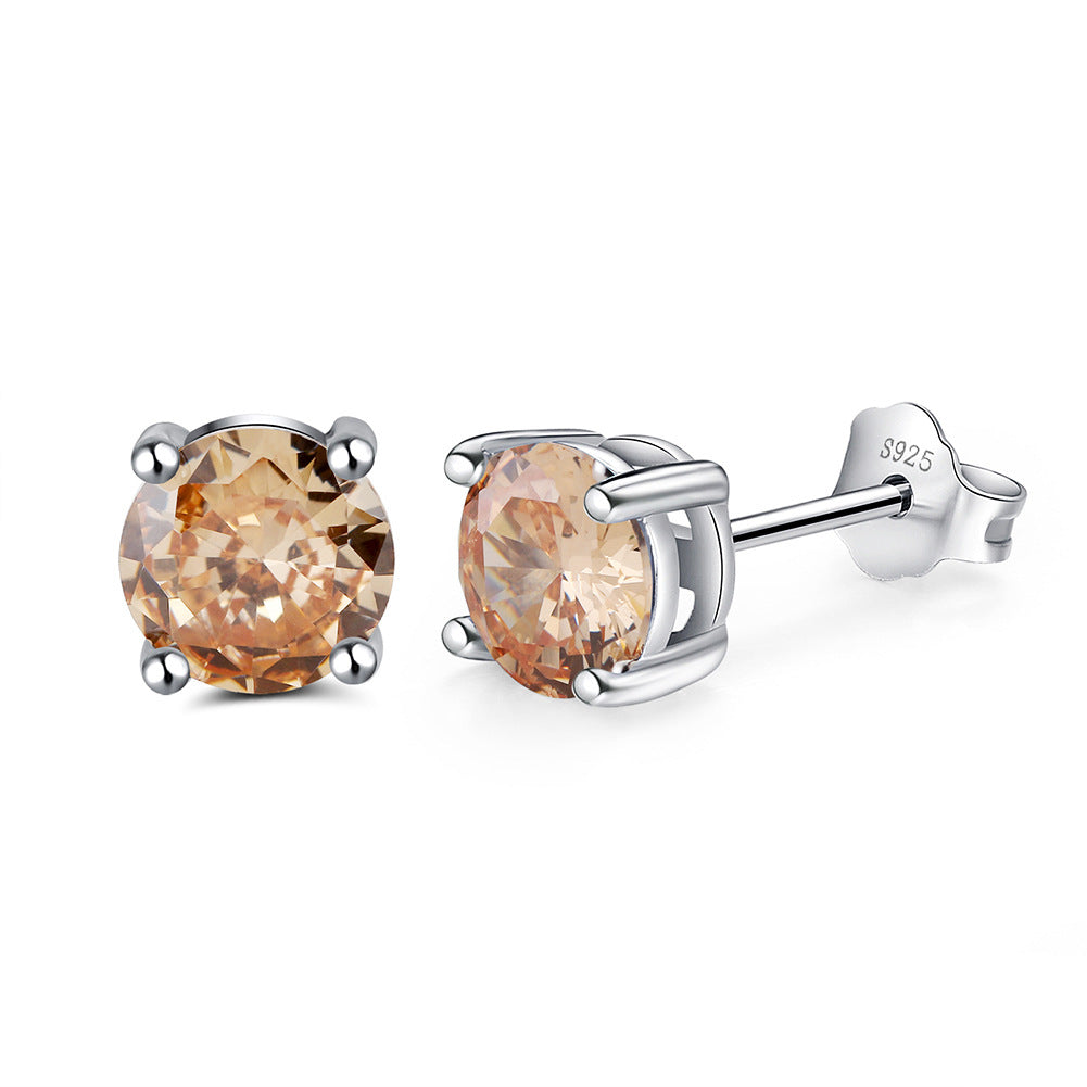 925 Sterling Silver 4 Claws 6mm Round Birthstone Earrings