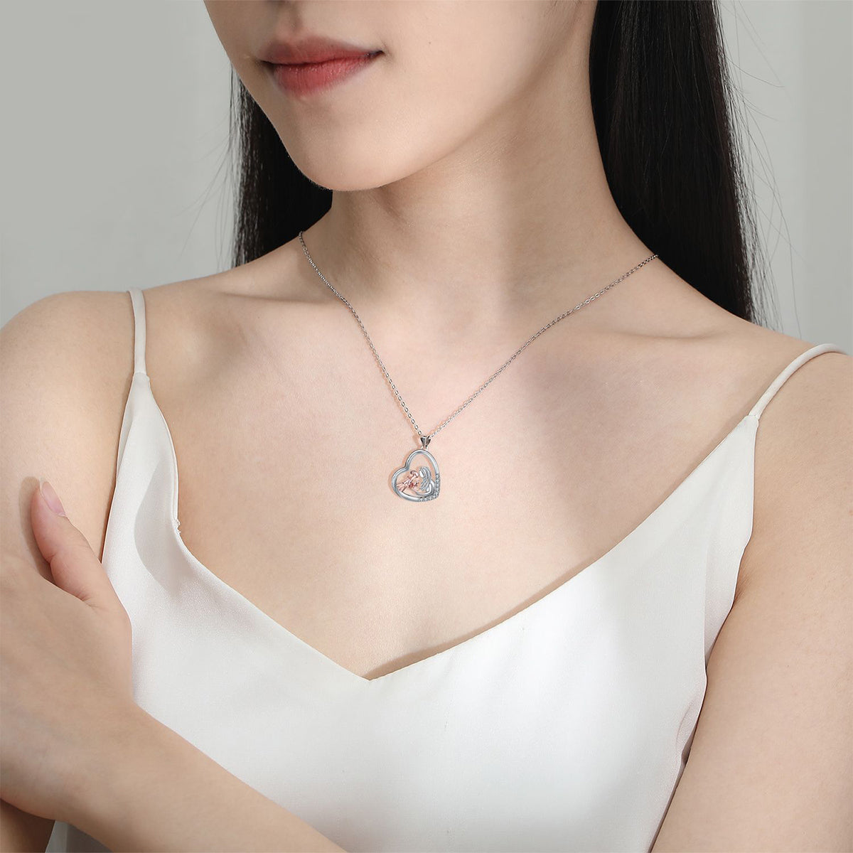 Copper With Silver Plated Heart Pendant Necklace for Women