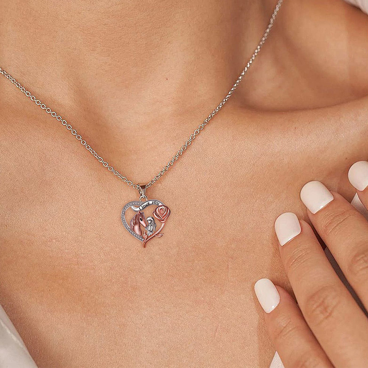 Copper With Silver/Rosegold Plated Heart Pendant Necklace