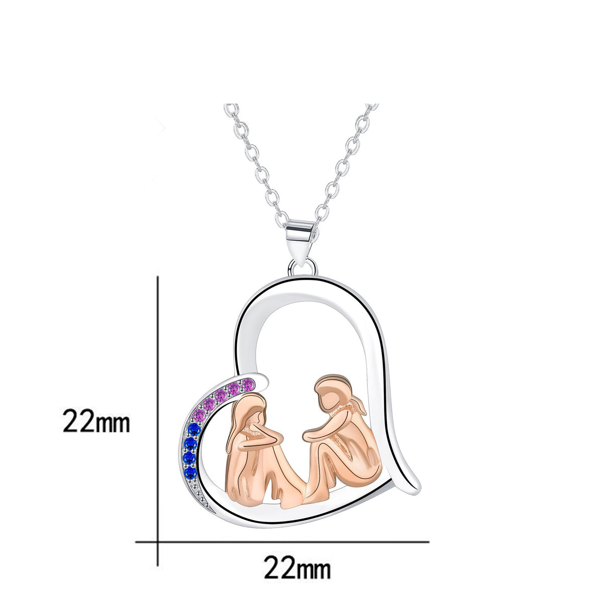Copper With Silver/Rosgold Plated Heart Friends Pendant Necklace