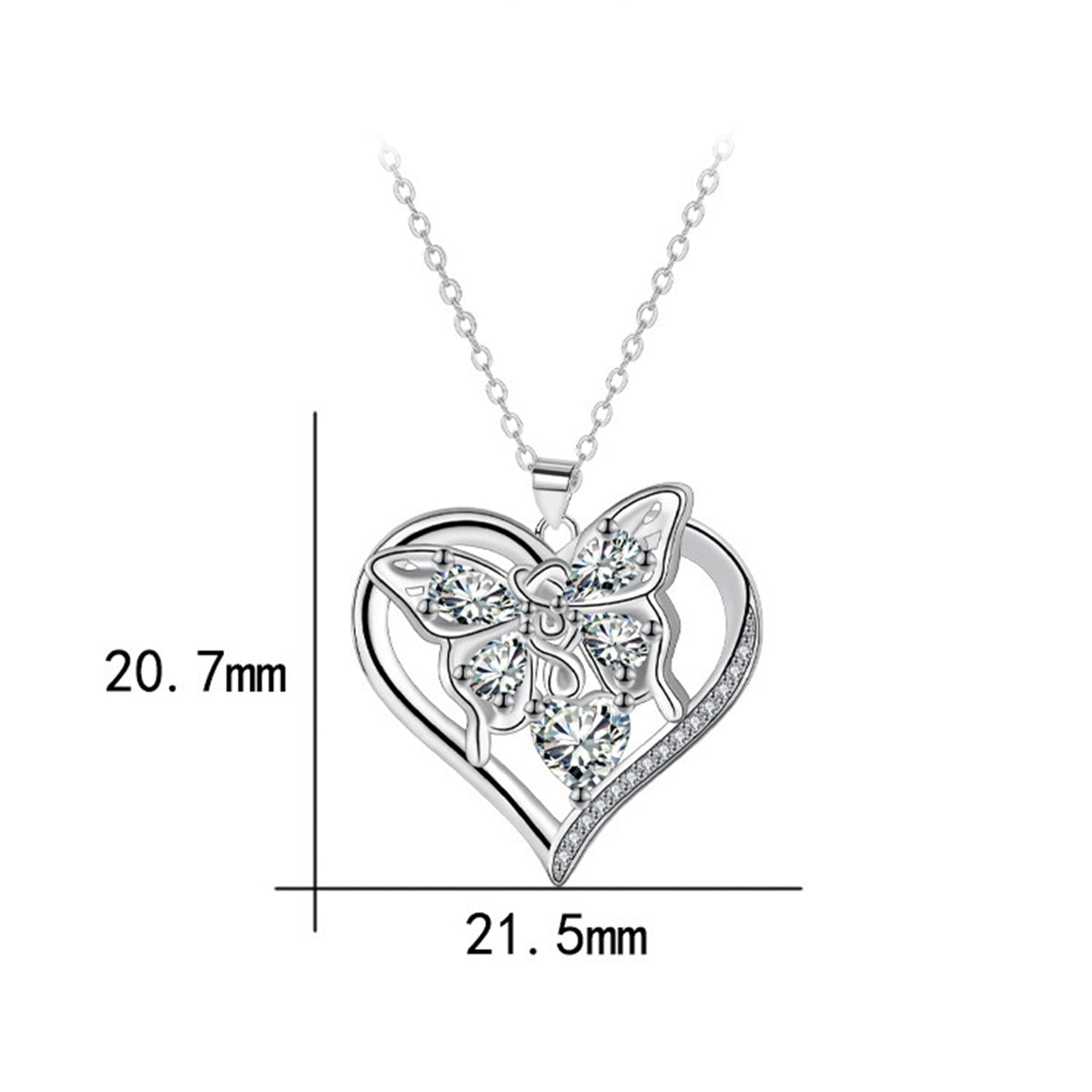 Copper With Silver Plated Heart Butterfly Pendant Necklace for Women