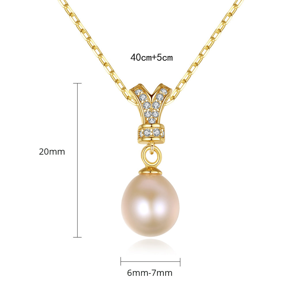 925 Sterling Silver Natural Pearl Drop Necklace Fashion Jewelry Gift for Women Girls