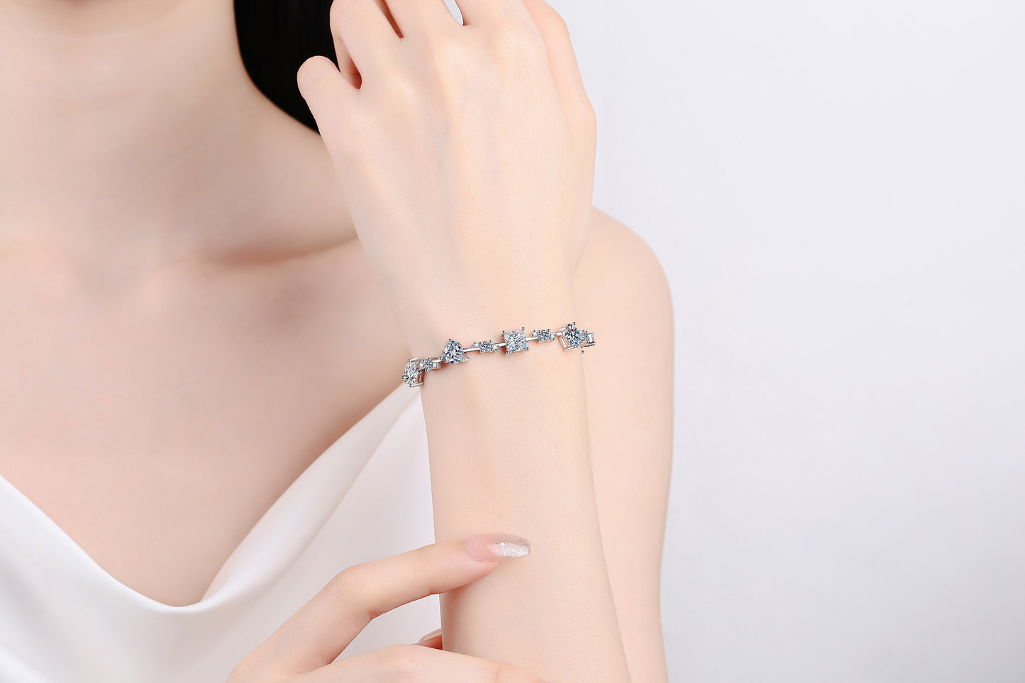 925 Sterling Silver Irregular Moissanite Bracelet for Women Girl