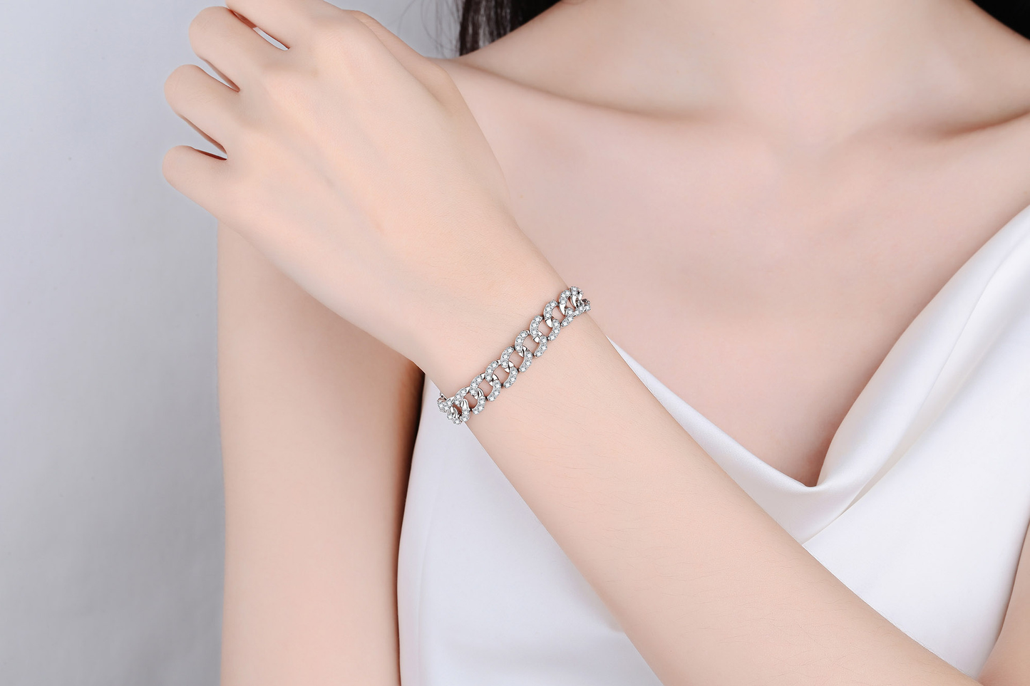 925 Sterling Silver Moissanite Cube Link Luxury Couple Bracelet for Unisex