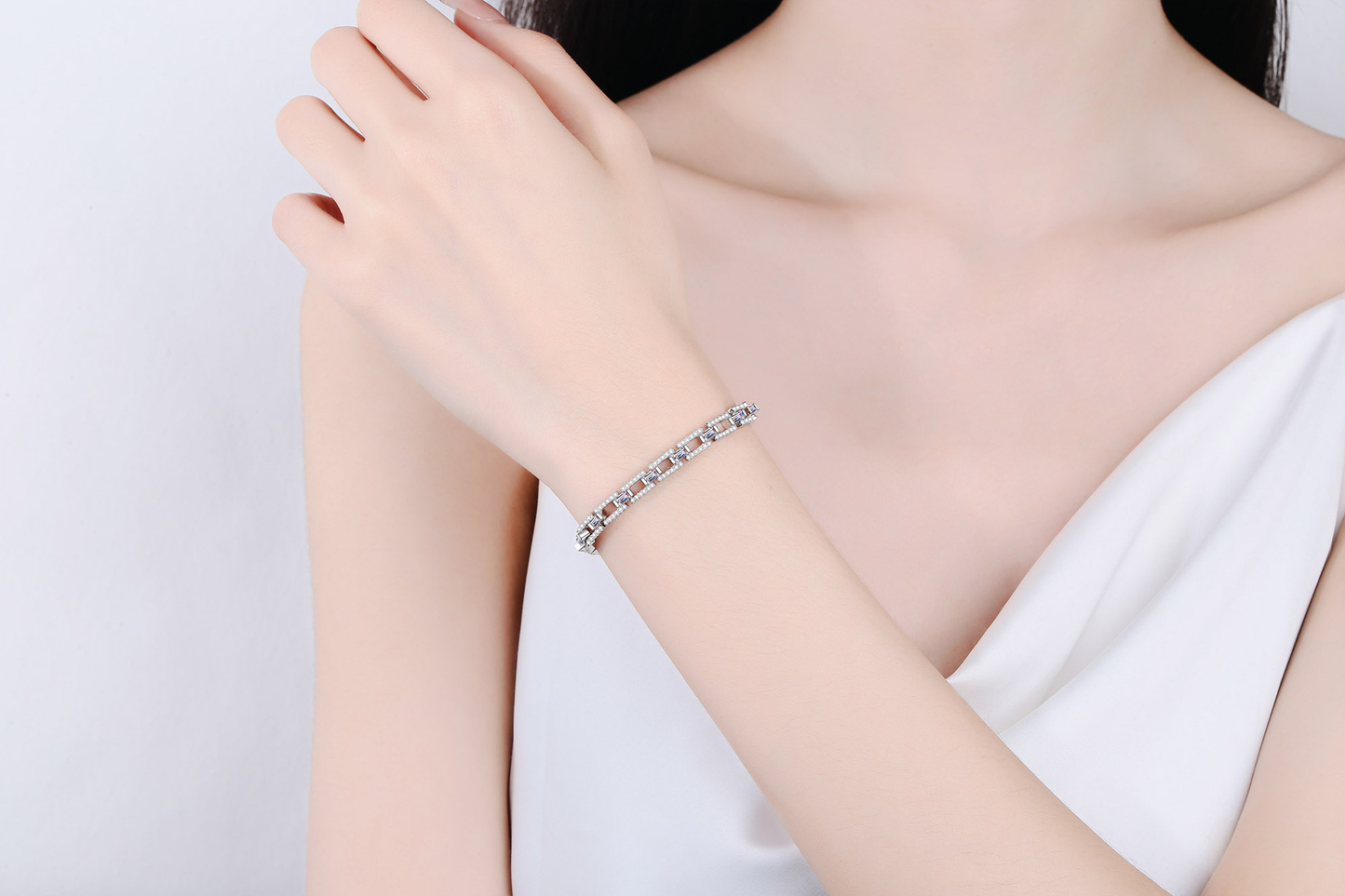 925 Sterling Silver Moissanite Link Chain Luxury Bracelet for Unisex