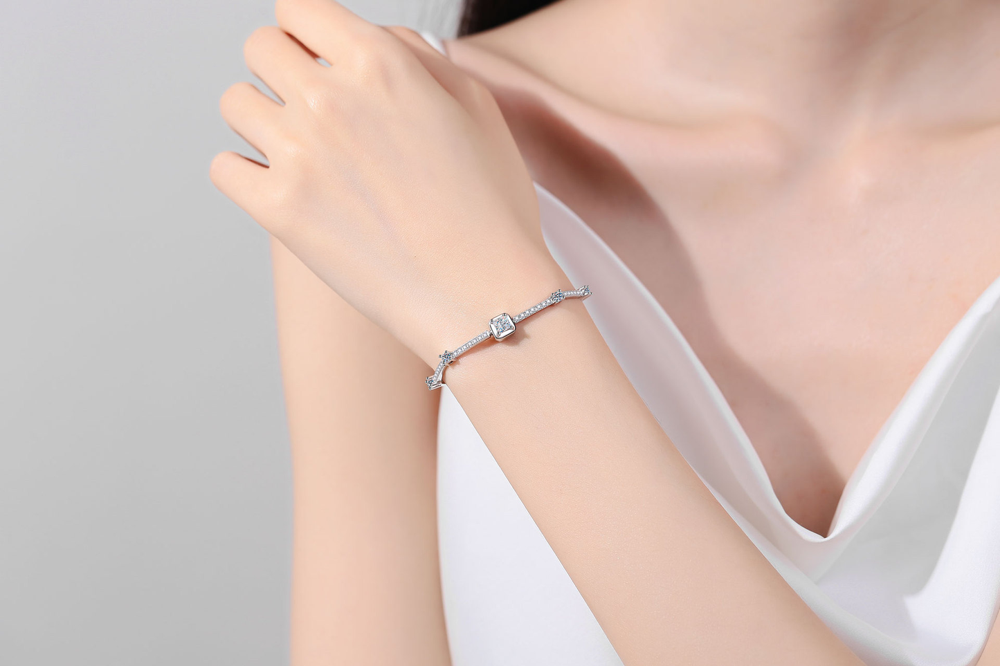 925 Sterling Silber Prinzessin Moissanit Armband mit Verlängerungskette für Frauen Mädchen