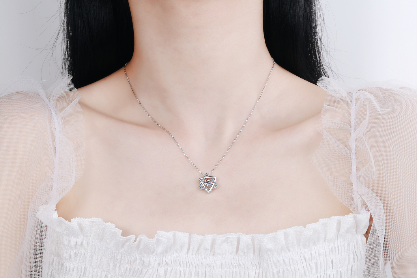 925 Sterling Silver Moissanite dancing Necklace