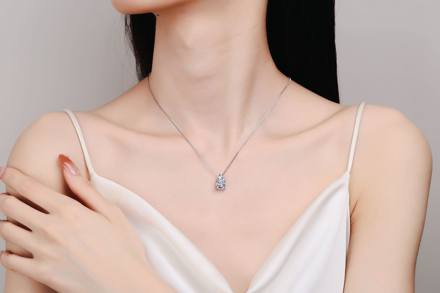 925 Sterling Silver Radiant/Emerald Moissanite Heart Necklace