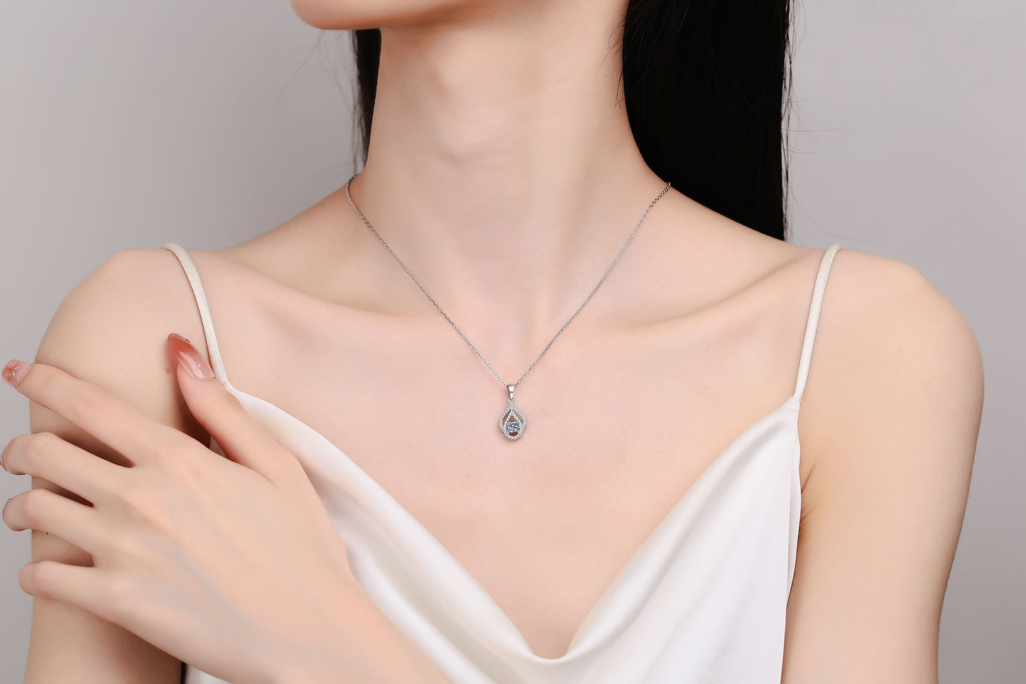 925 Sterling Silver Moissanite Double Water Drop Pendant Necklace