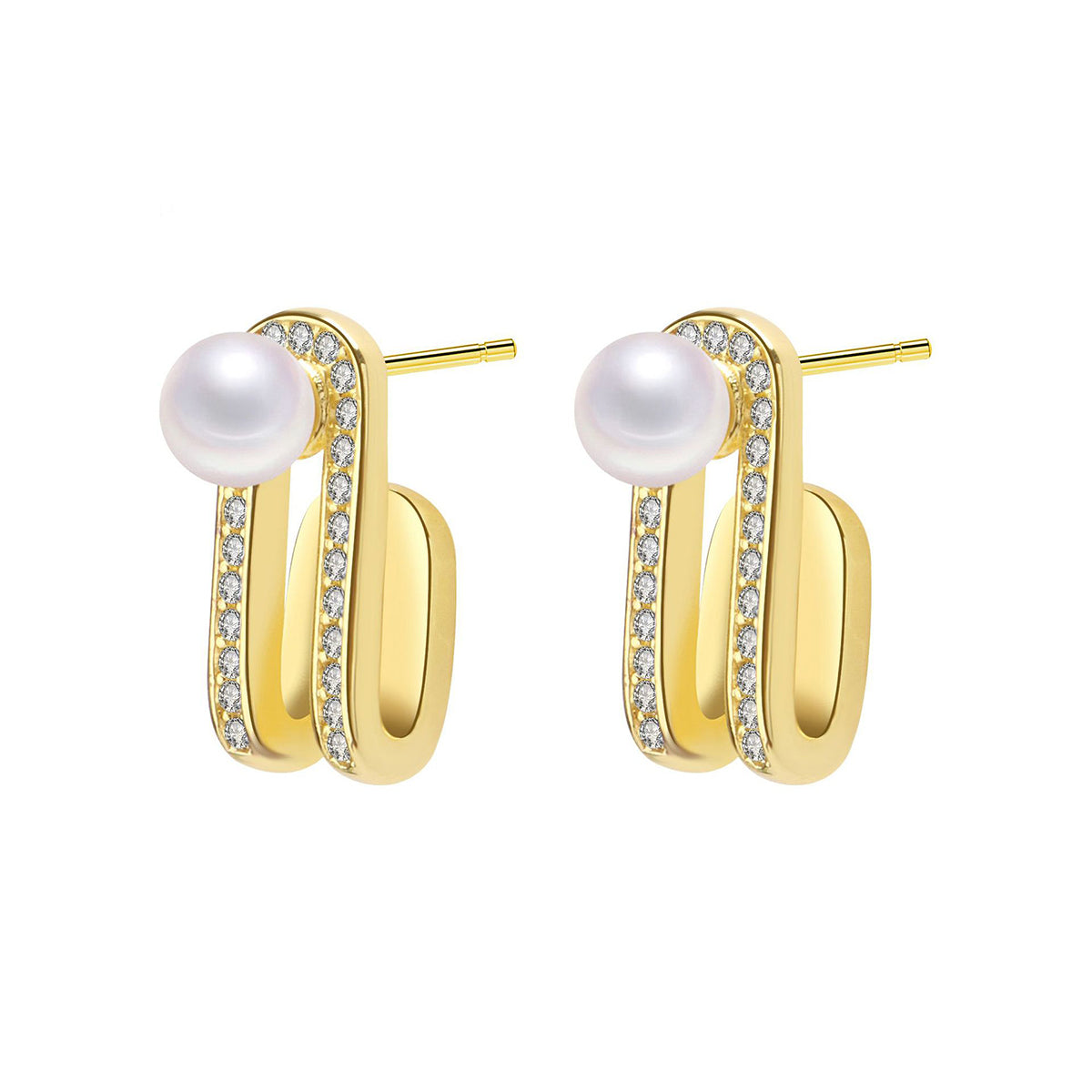Copper With Gold Plated Fashion Jewelry Pearl Earrings