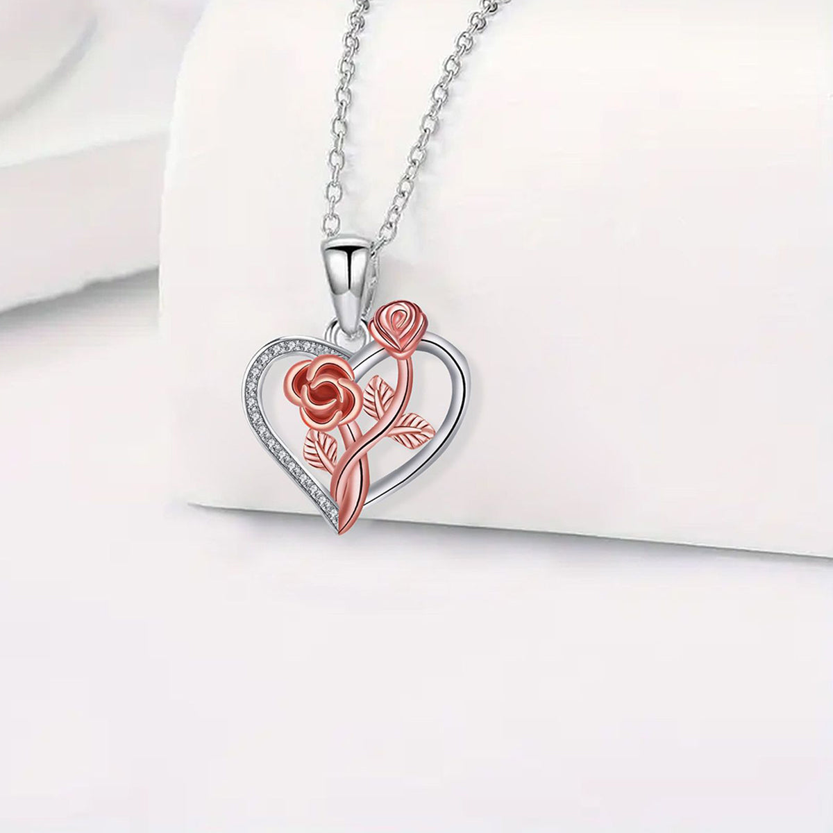 Copper With Silver/Rosegold Plated Heart Pendant Necklace