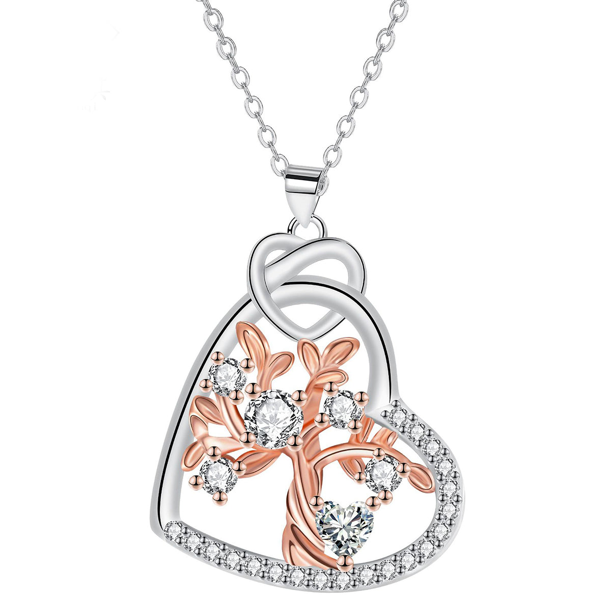 Copper With Silver/Rosegold Plated Heart Pendant Necklace