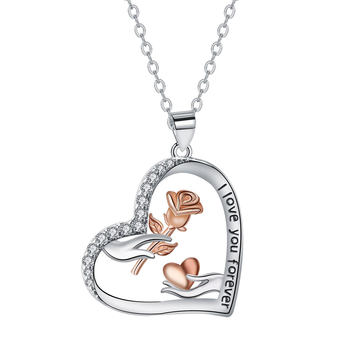 Copper With Silver/Rosegold Plated Heart Pendant Necklace
