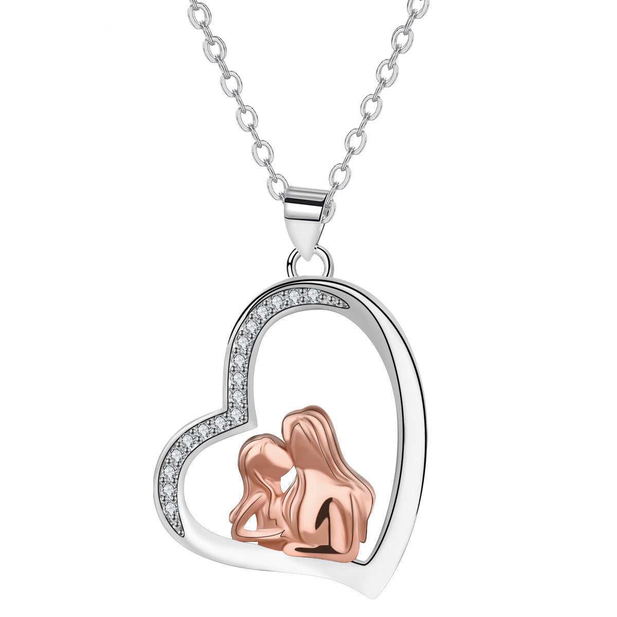 Copper With Silver/Rosegold Plated Heart Pendant Necklace for Women