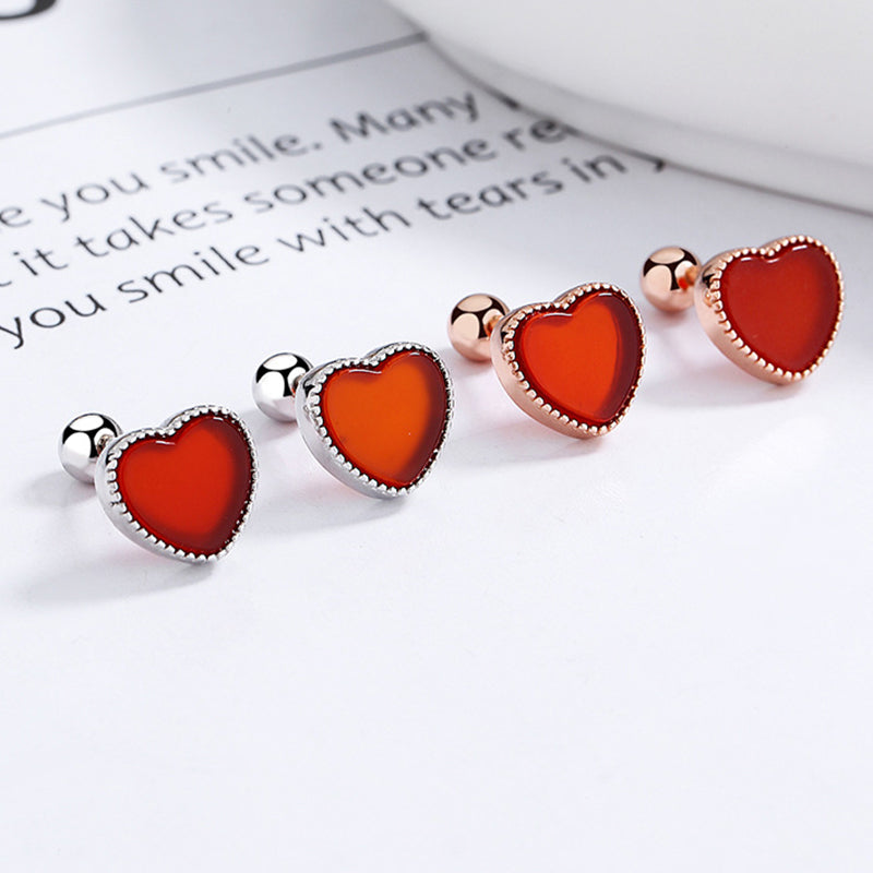 925 Sterling Silver Heart Screw Back Stud Earrings