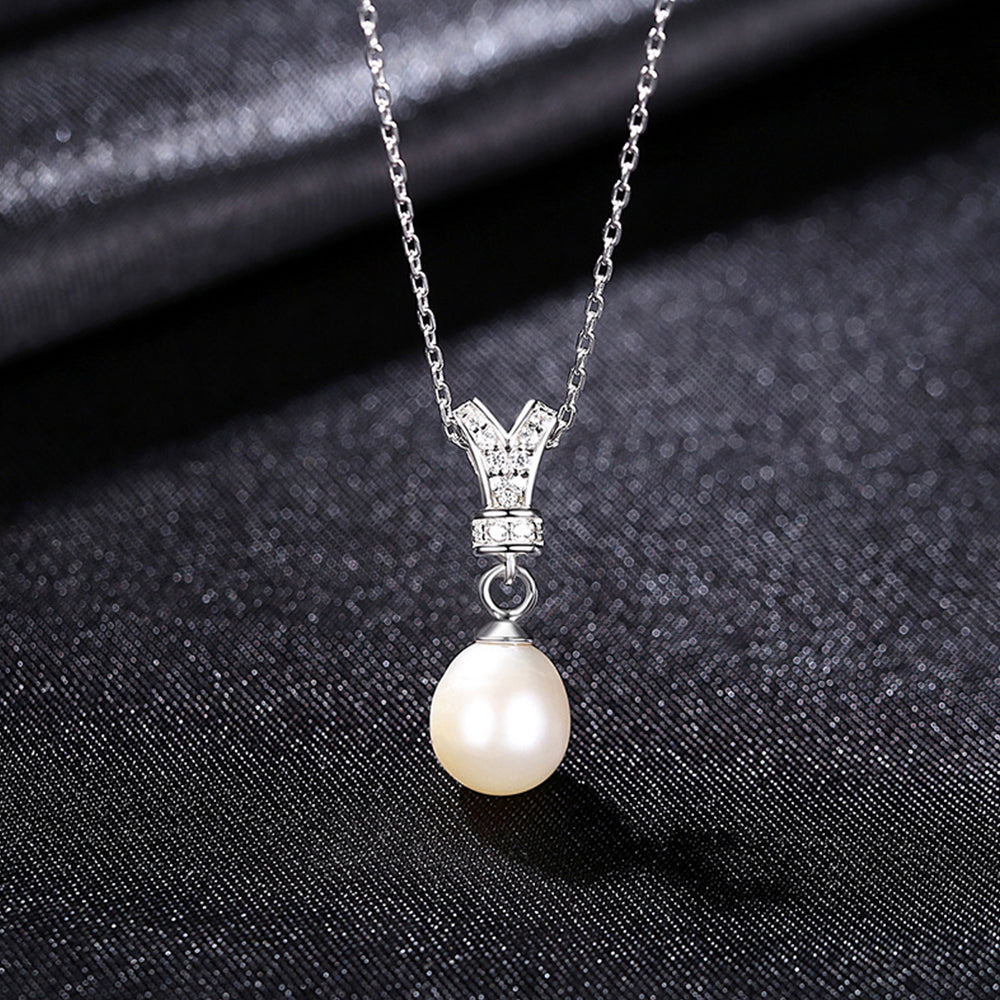 925 Sterling Silver Natural Pearl Drop Necklace Fashion Jewelry Gift for Women Girls