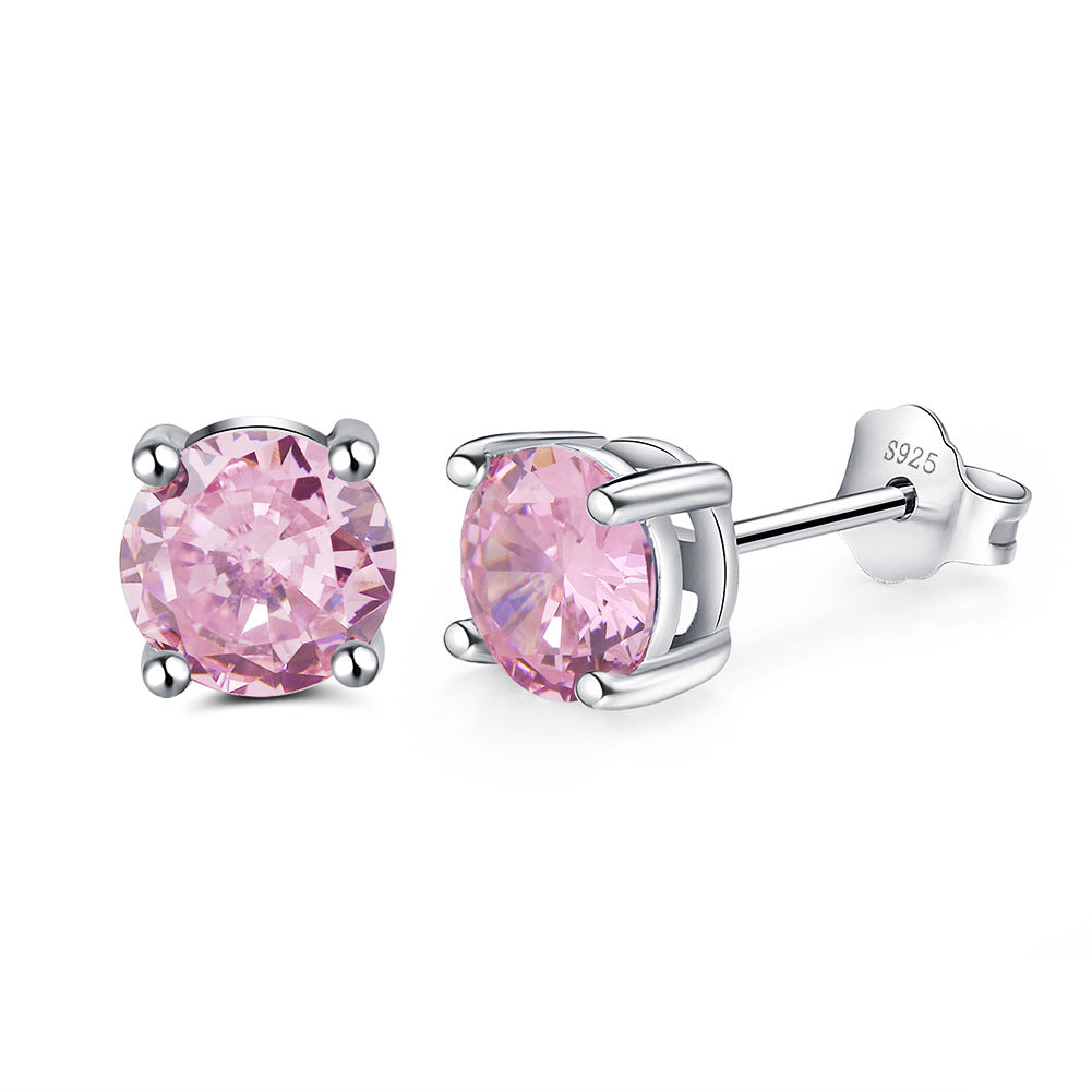 925 Sterling Silver 4 Claws 6mm Round Birthstone Earrings