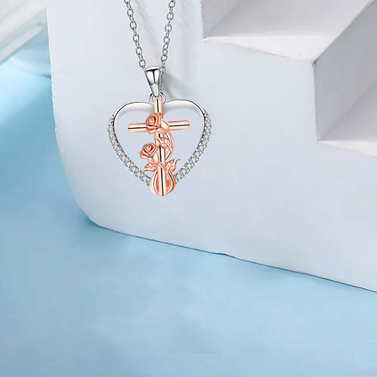 Copper With Silver/Rosegold Plated Heart Pendant Necklace