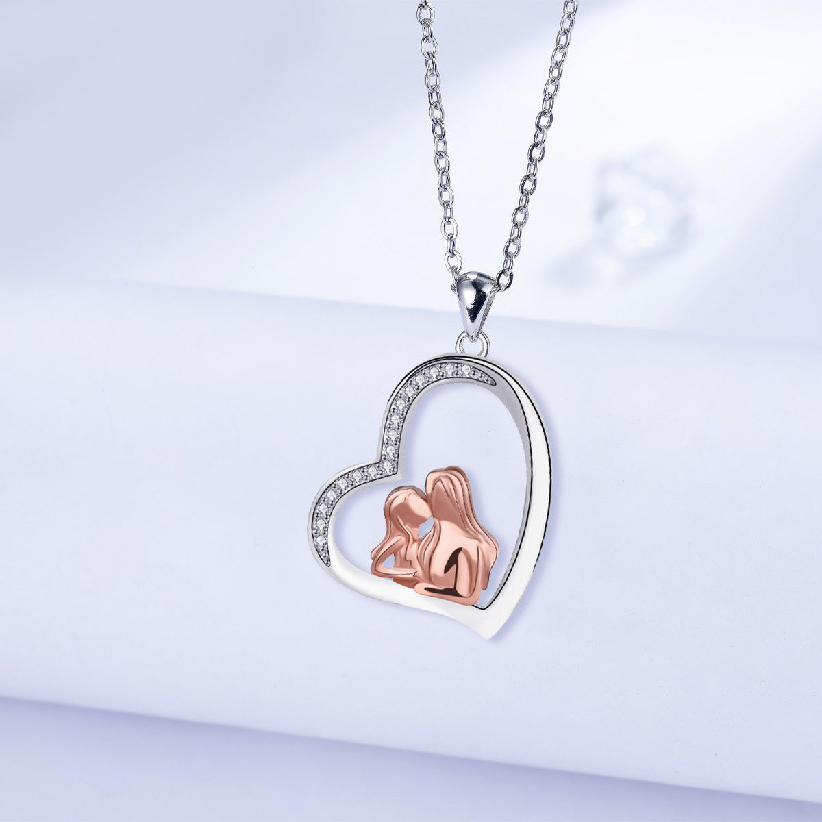 Copper With Silver/Rosegold Plated Heart Pendant Necklace for Women