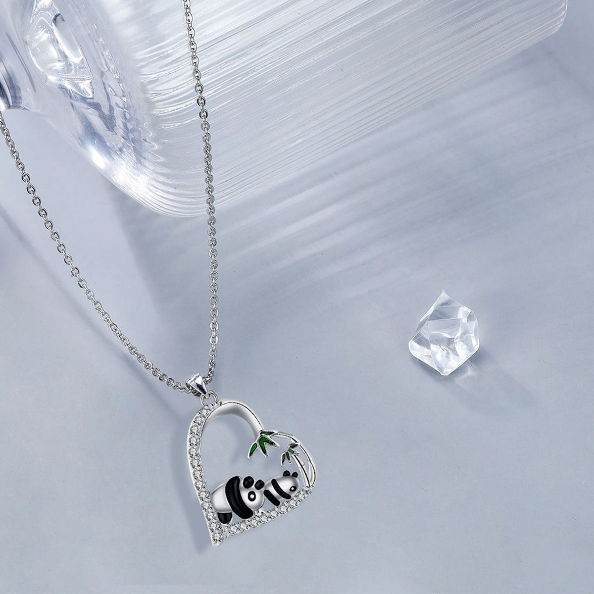 Copper With Silver Plated Panda Heart Pendant Necklace