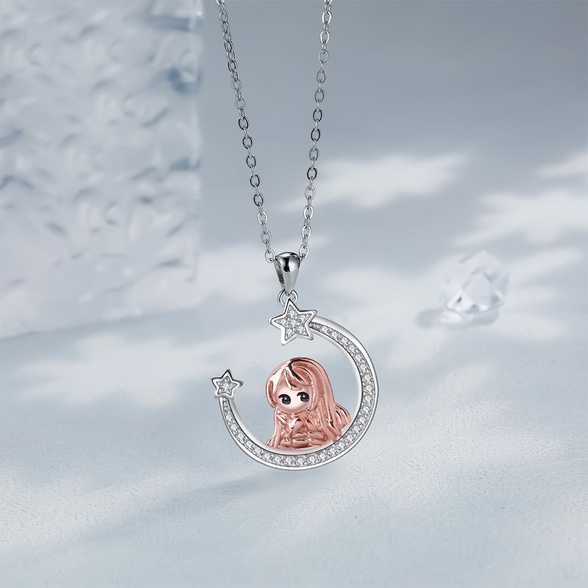 Copper With Silver/Rosegold Plated Girl Star Pendant Necklace