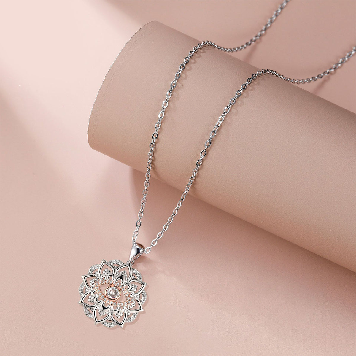 Copper With Silver/Rosegold Plated Flower Pendant Necklace