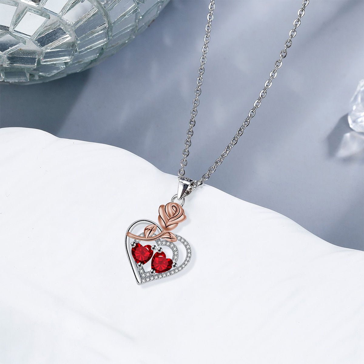 Copper With Silver/Rosegold Plated Heart Pendant Necklace