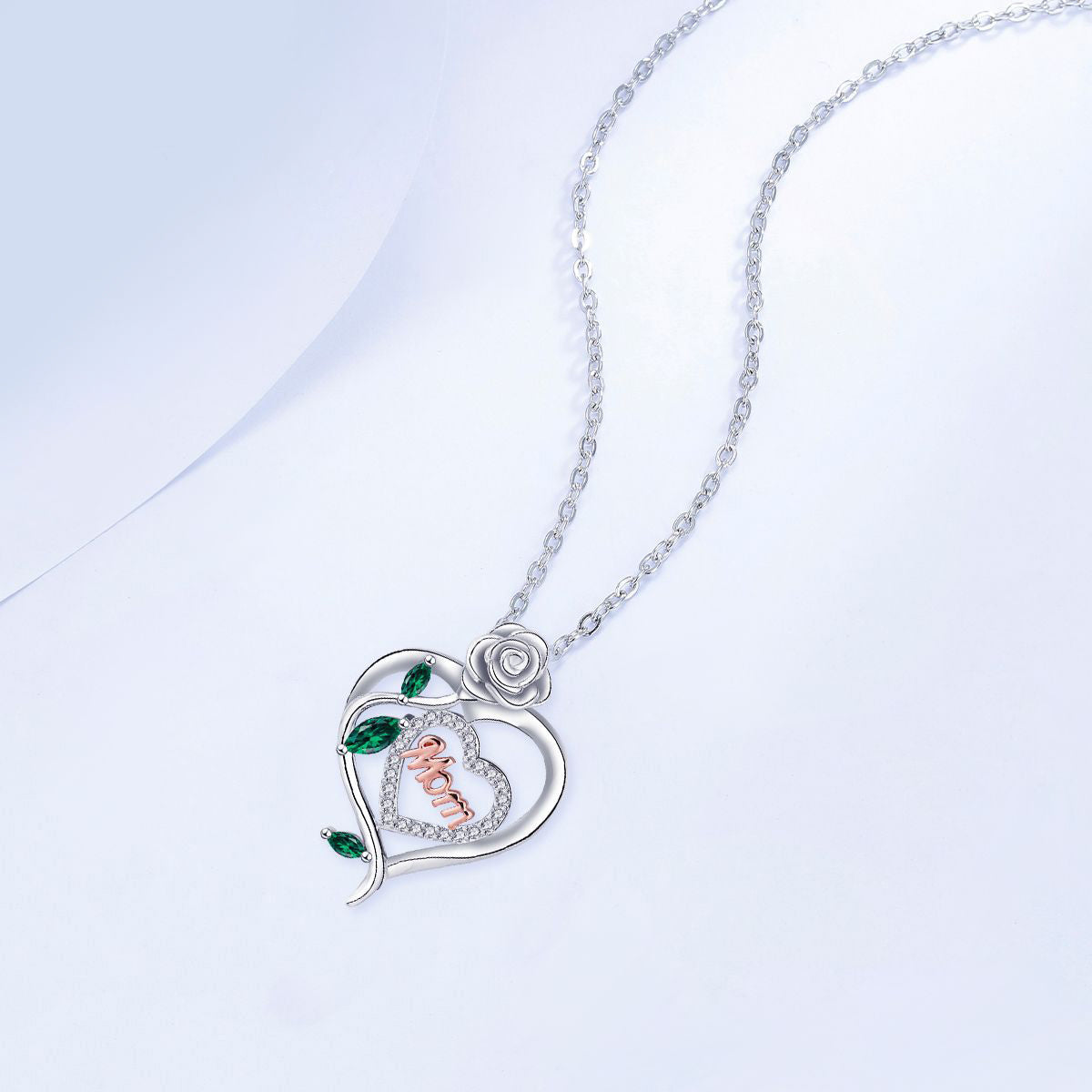 Copper With Silver/Rosegold Plated Mom Rose Pendant Necklace for Women