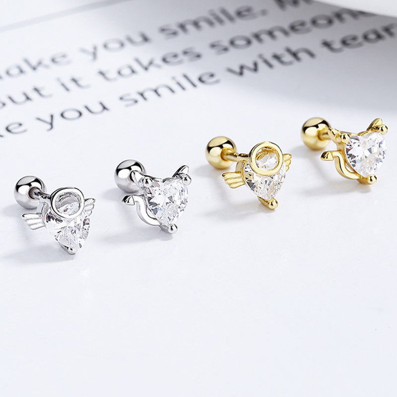 925 Sterling Silver Heart Screw Back Stud Earrings