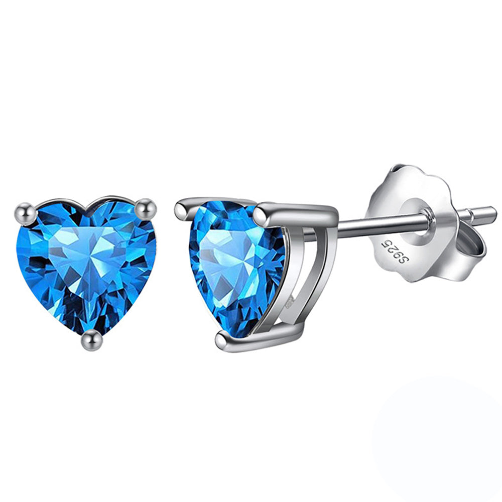 925 Sterling Silver Birthstone Heart Earrings