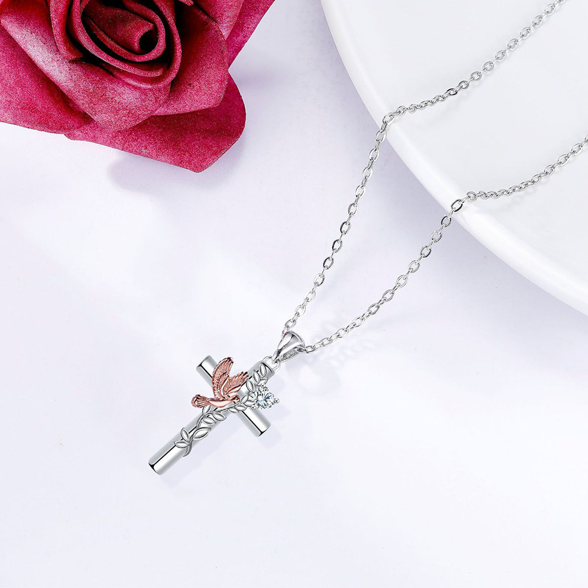 Copper With Silver/Rosegold Plated Cross Pendant Necklace