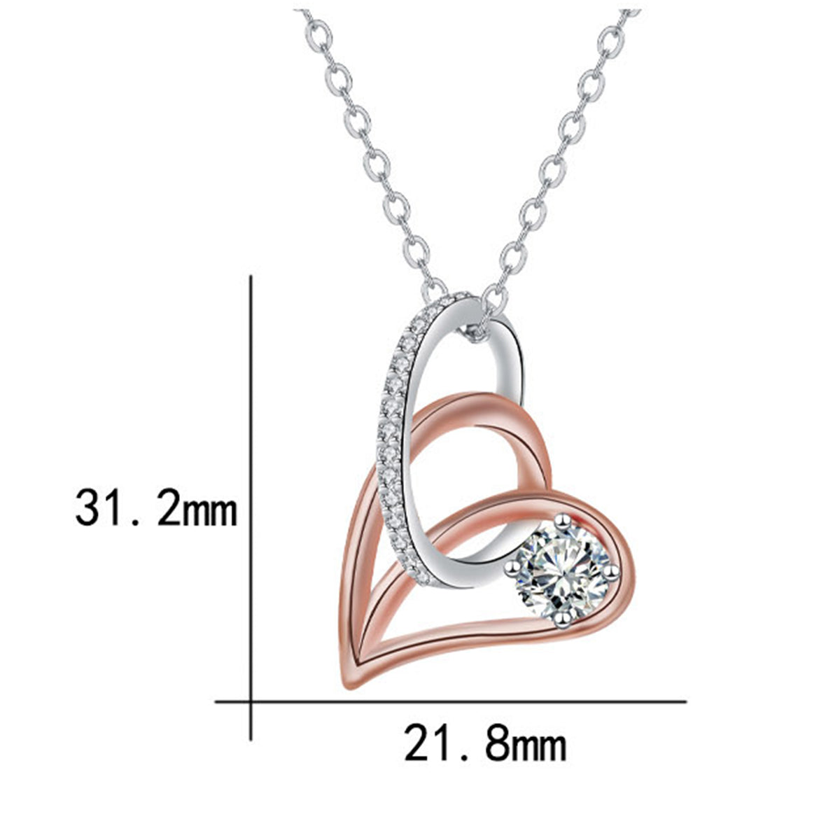 Copper With Silver/Rosegold Plated Heart Pendant Necklace