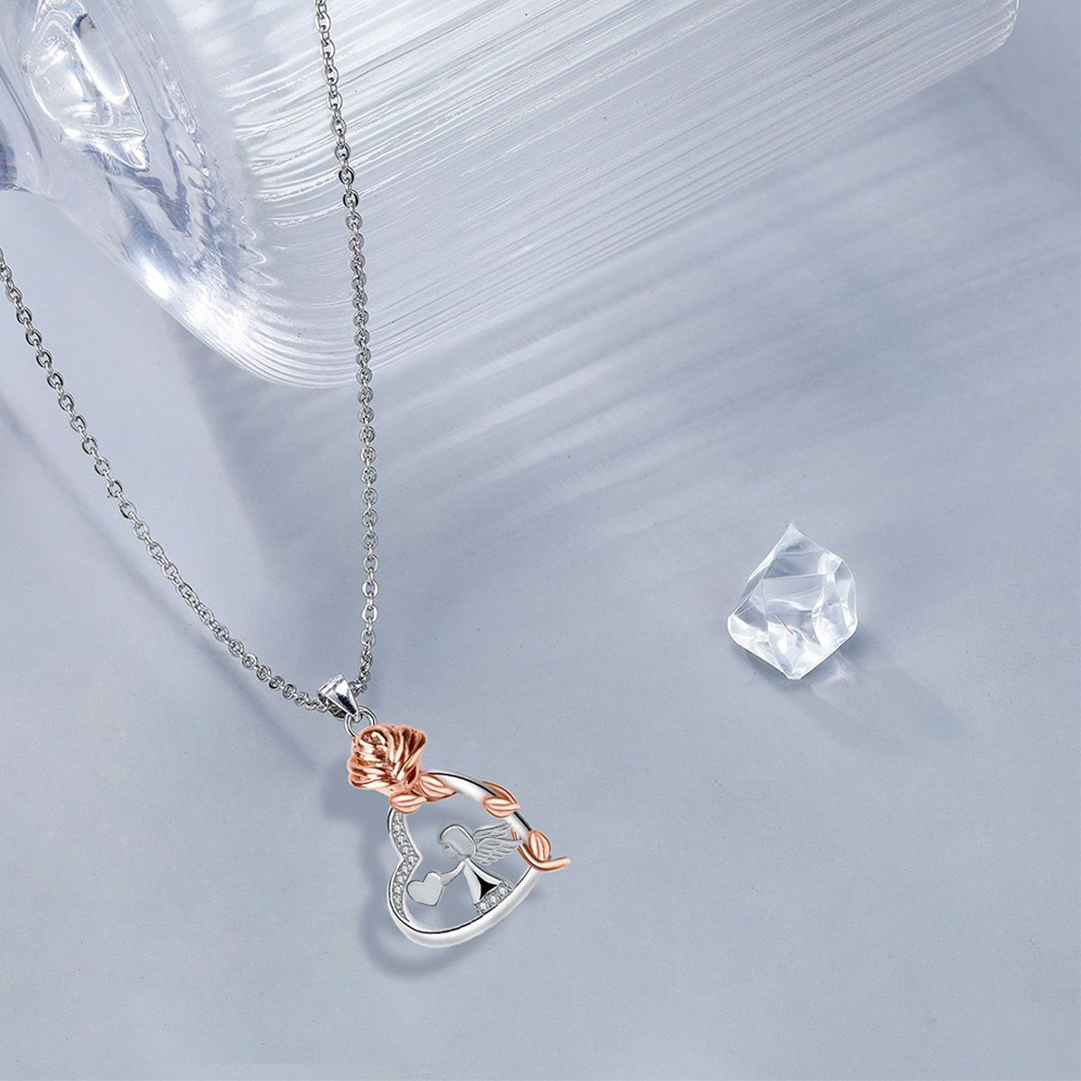 Copper With Silver/Rosegold Plated Heart Pendant Necklace