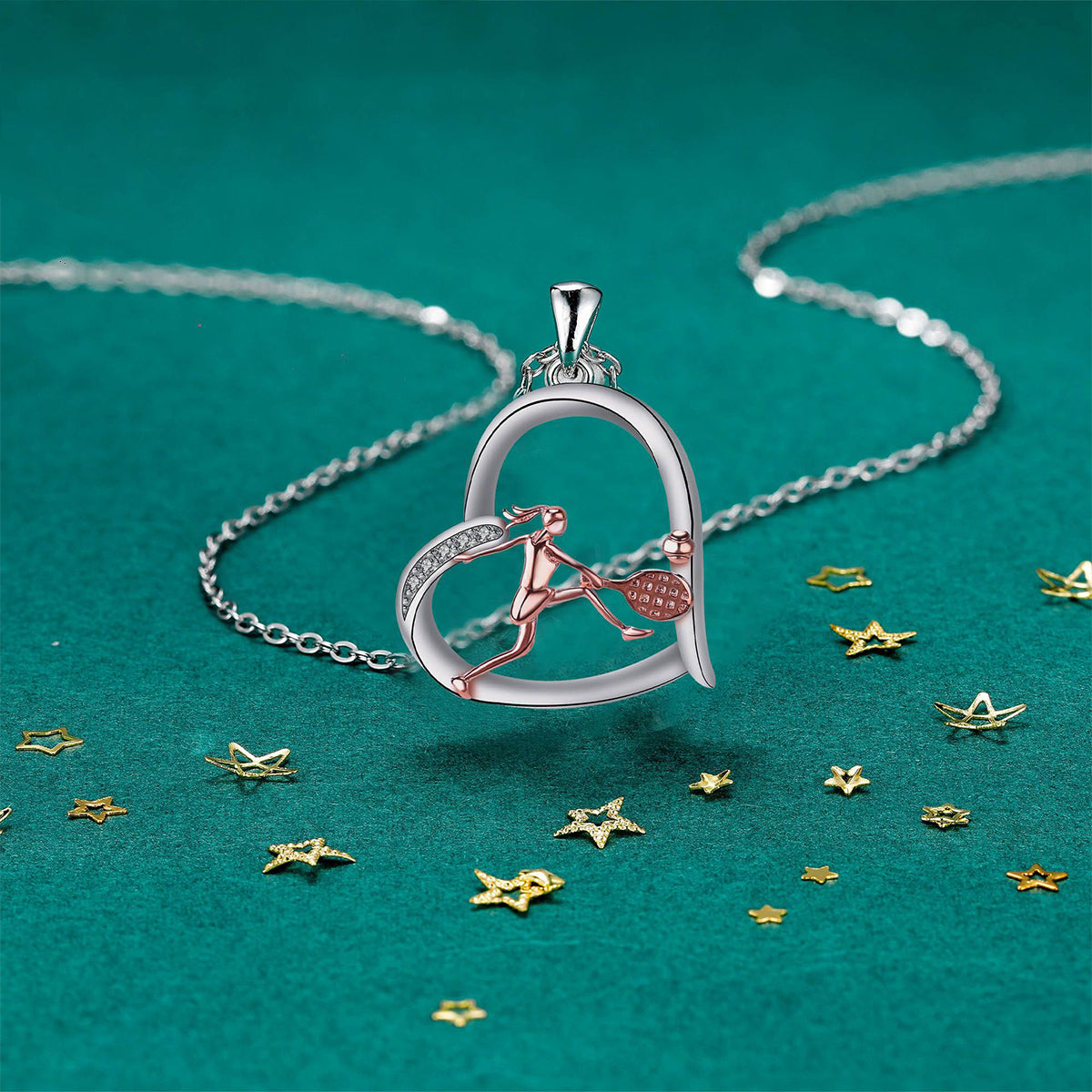 Collar con colgante de corazón de cobre bañado en plata y oro rosa
