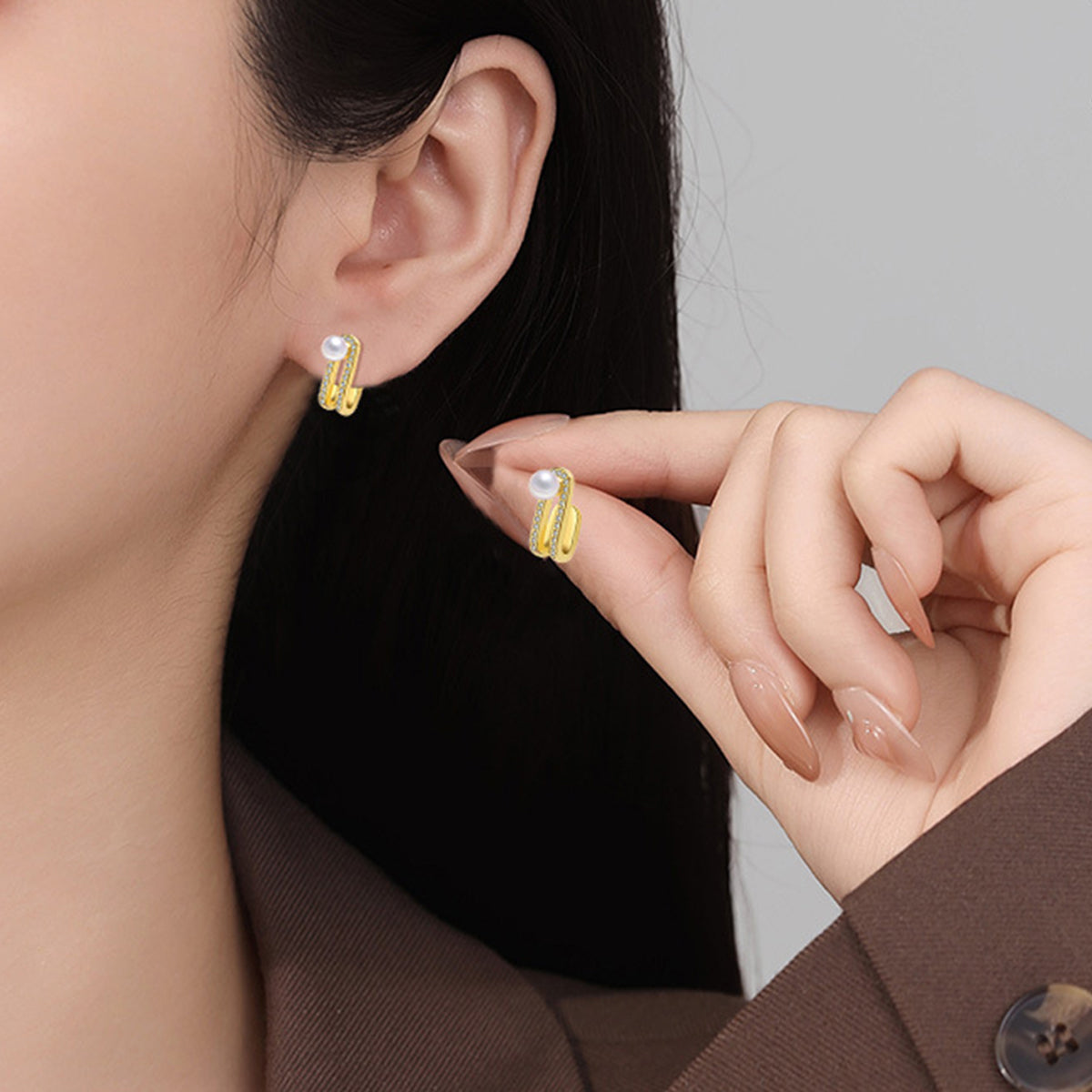 Copper With Gold Plated Fashion Jewelry Pearl Earrings