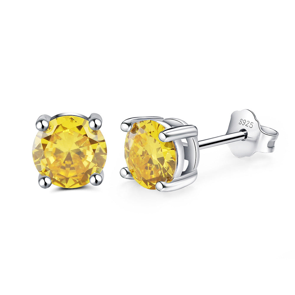 925 Sterling Silver 4 Claws 6mm Round Birthstone Earrings